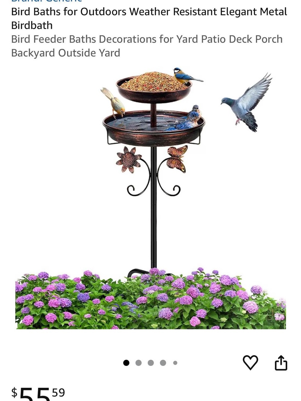 Outdoor Metal Bird Bath with Feeder - Bronze/Black